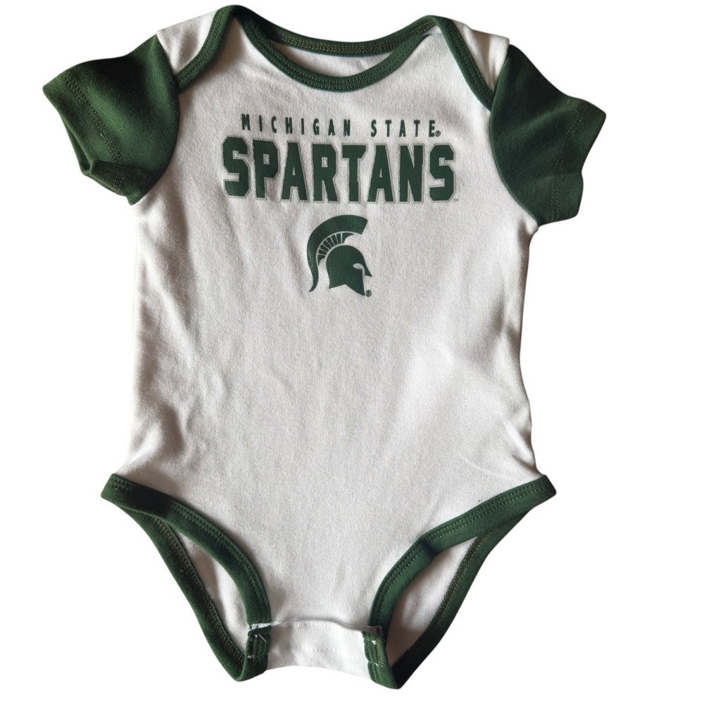 Team Athletics Michigan State Spartans Baby Bodysuit 2-Pack Green White 0-6M NEW - Picture 3 of 6